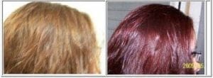 Deep red before and after Harvest Moon hair dye