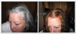 Copper brown henna hair dye on gray hair